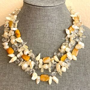 VTG Bubble Pearls Stones & Crystals 3 Strand Necklace